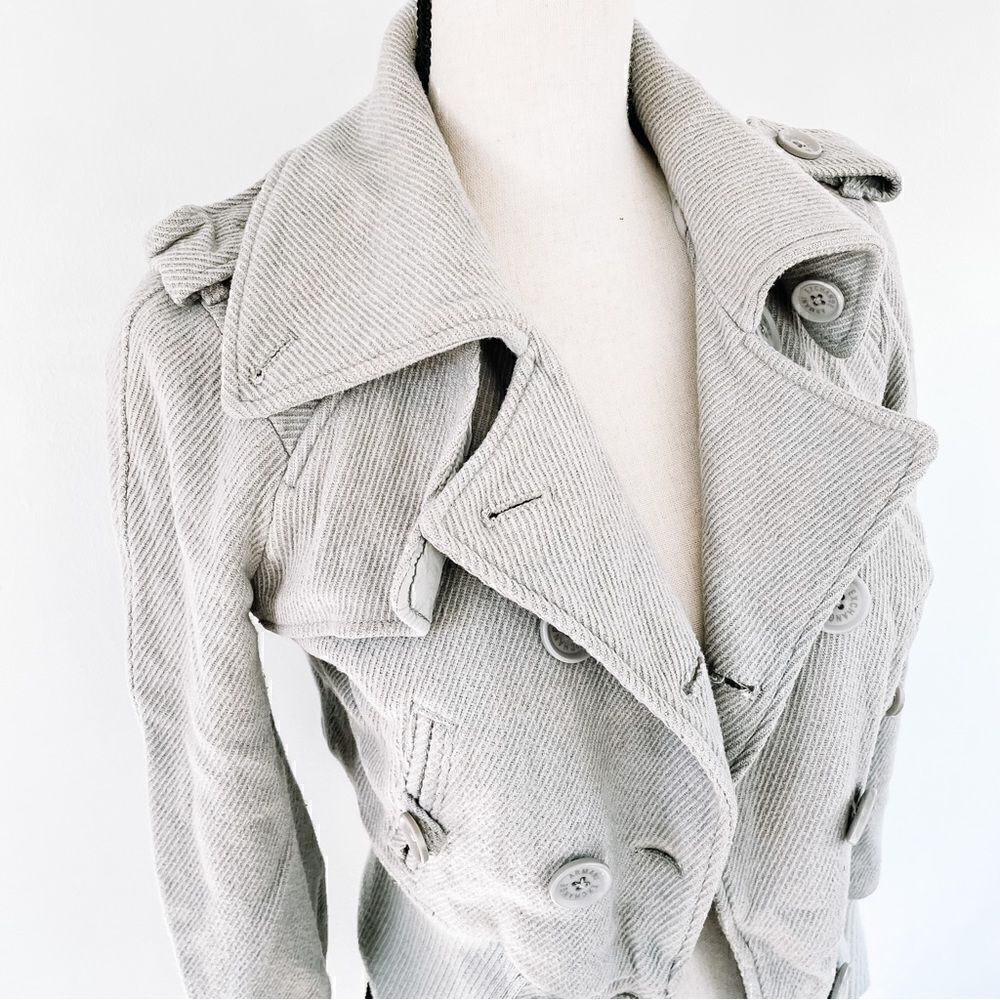 Armani Exchange Gray Beige Wool Blend Double Breasted Collar Bomber Jacket Sz S - Picture 3 of 8